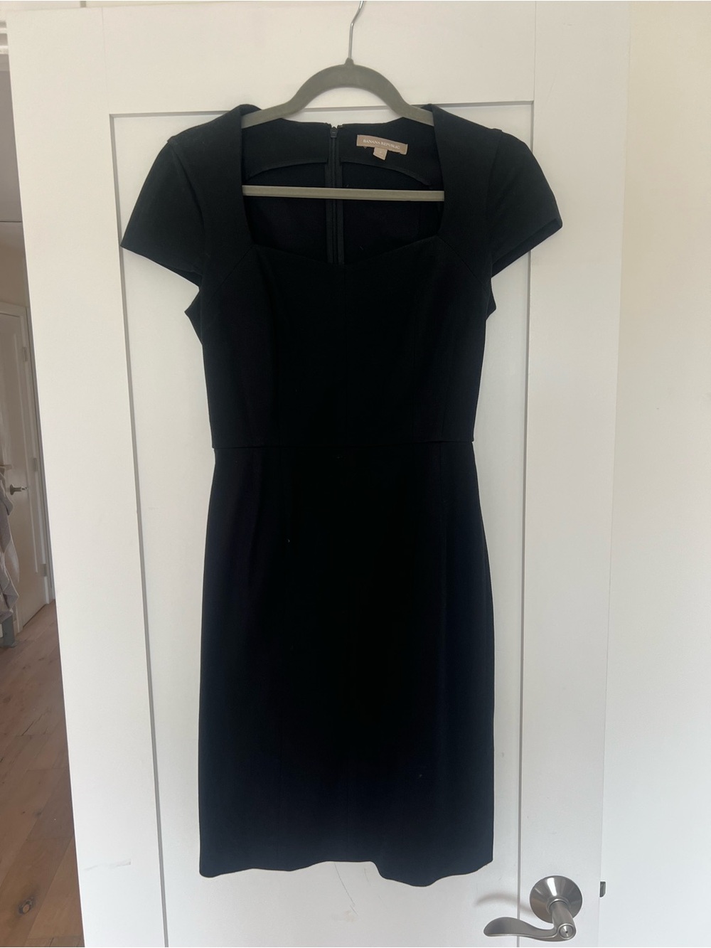 Banana Republic Black Square-Neck Cap-Sleeve Midi Dress